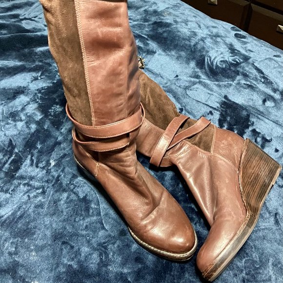 Cole Haan Leather Knee Wedge Boots - Picture 1 of 2